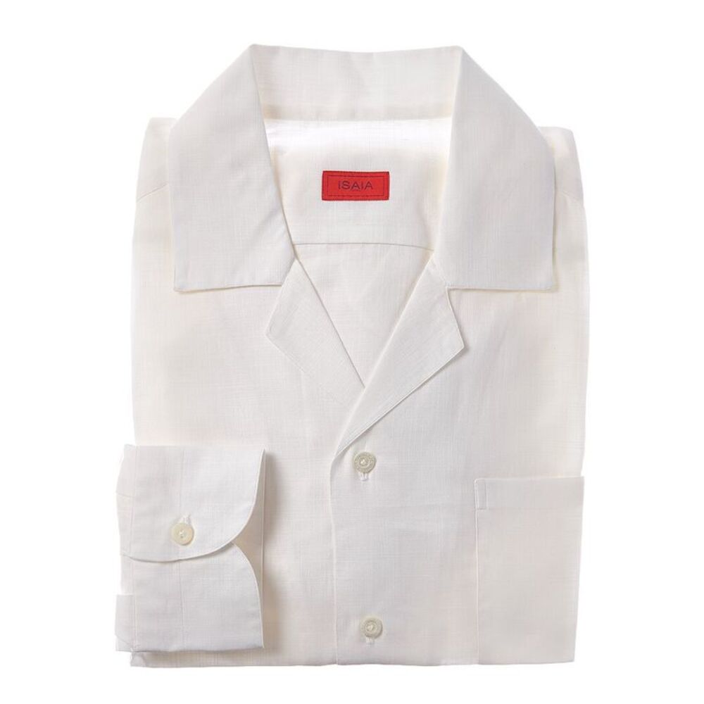Isaia Mens  Camp Collar Dress Shirt, White